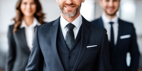 Fototapeta premium Successful business people in formal attire smiling in an office