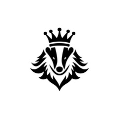 Stylized black vector illustration of a crowned badger head with bold symmetrical lines