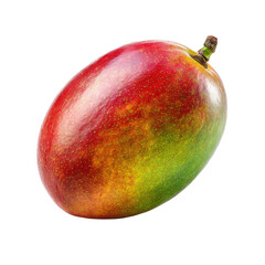 Single ripe mango, vibrant red and green hues, smooth skin, glossy finish