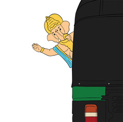 Lord Ganesha in Rickshaw Waving Goodbye Vector Illustration