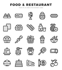 Set of Food and Restaurant Icons. Simple Lineal art style icons pack.