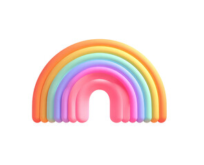 A vibrant, stylized rainbow, rendered in soft, pastel colors.  3D effect with rounded, textured segments