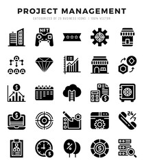 Project Management Glyph icons collection. 25 icon set in a Glyph design.