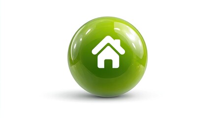 Green sphere button with white house icon.  Glossy, 3D effect