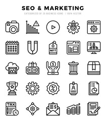 Set of SEO & Marketing Icons. Simple Lineal art style icons pack.