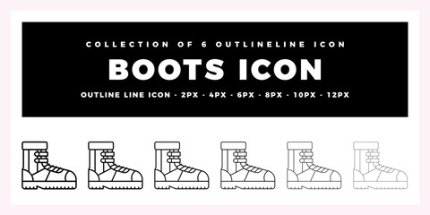 Collection of 6 Outline Boots Icons - 2px 4px 6px 8px 10px 12px