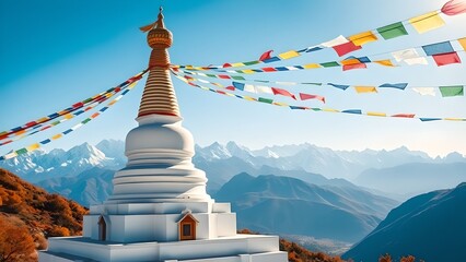 Ancient buddhist stupa and pagoda architecture in Kathmandu, Nepal, with a clear sky backdrop