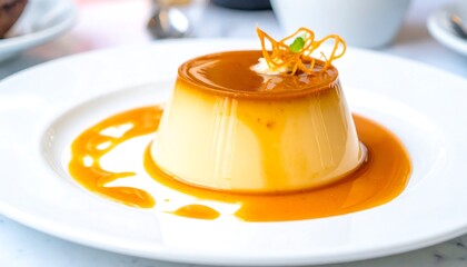Creamy custard dessert on a white plate