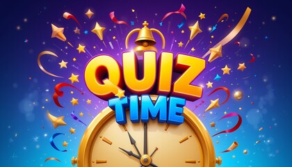 Colorful quiz time concept with countdown clock and festive decorations for game night celebration