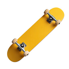 Overhead view of a bright yellow skateboard