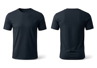 Dark blue t-shirt front and back view isolated product mockup for apparel design showcase