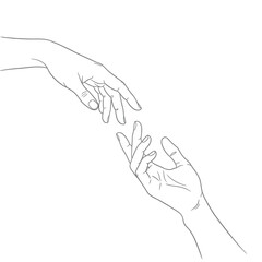 Black outline sketch of a human hand with fingers gesturing a business concept