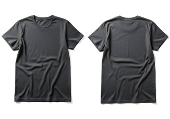 Two gray t-shirts front and back view isolated on white apparel clothing mockup