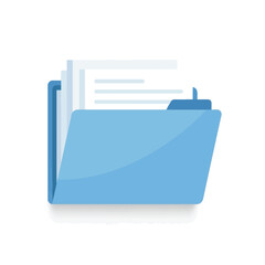 Blue folder icon with documents, digital file storage concept.