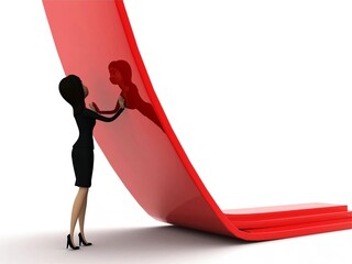 3d woman diverting a straight path concept