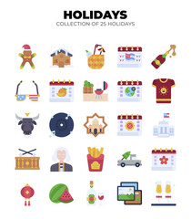 Collection of 25 Holidays. Festive Icons for Seasonal Celebrations