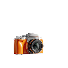 Fototapeta premium Orange digital SLR camera, front view, isolated on black