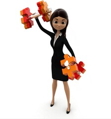 3d woman doing exercise with dumbbells concept