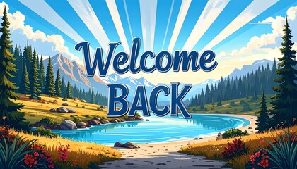 Scenic mountain landscape, welcoming message