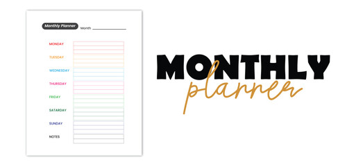 monthly,planner,black modern flat vector illustration for minimalist organizer design vector graphic for productivity