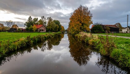 Autumnal canal scene with reflections