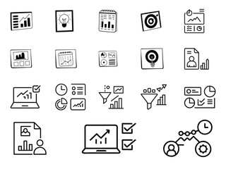 Business Data Analysis and Marketing Strategy Icons Set