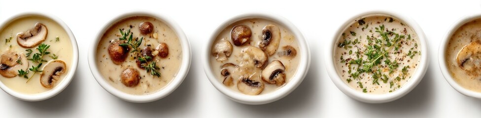 Creamy mushroom dishes in small white bowls