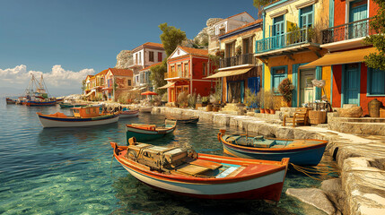 Obraz premium colorful houses and boats in the harbor tourism travel wallpaper