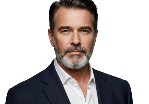 Mature businessman with beard isolated on transparent background