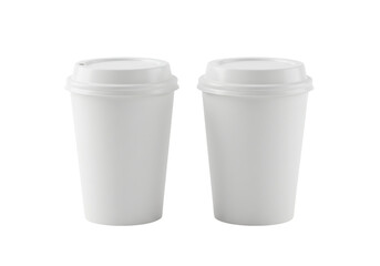 Two white paper cups with lids clean simple design transparent background