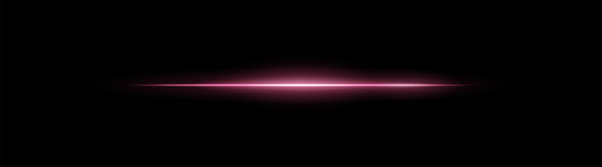 Narrow beam. Thin glowing horizontal stripe with smooth fade on black background. Suitable for digital design, laser, and motion visuals.
