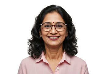 Portrait of a smiling indian woman with glasses isolated on transparent background