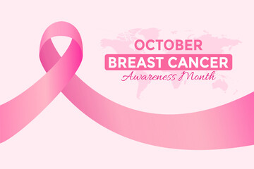 Breast cancer awareness month poster with pink ribbon on a soft gradient background. symbolizing hope, prevention, and support for women’s health. Vector Illustration