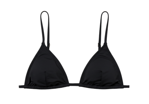 Black triangle bikini top smooth fabric transparent background apparel swimwear summer fashion
