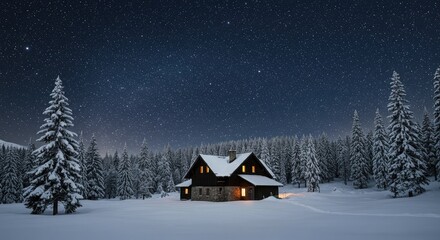 Fototapeta premium winter landscape with house