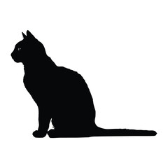 Vector art of black cat silhouette sitting and looking to the left