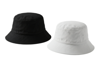 Black and white bucket hats apparel mockup with transparent background