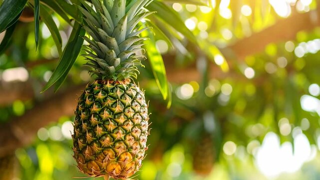 Ripe pineapple on the plant