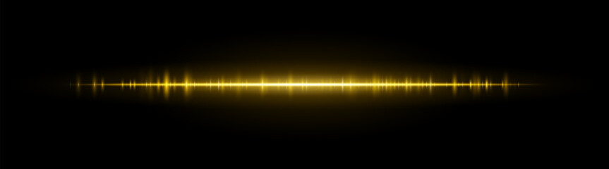 Waveform stripe. Clean glowing line with smooth frequency pattern and center light burst. Suitable for audio visuals, spectrum or tech UI.