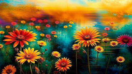 grunge background with flowers