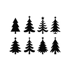 tree silhouette Vector Minimalist and Trendy tree Silhouette Design, set of silhouettes of trees on white background. Holyday and Christmas tree bundle.