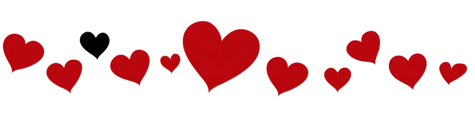 Red hearts on black background