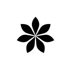 Simple, symmetrical, black outline flower shape on a solid black background