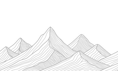 Grey mountain line arts seamless background. Vector Flat Illustration.