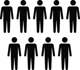 Black silhouette stickman people icons illustration, group of men pictogram graphic, simple human figures, teamwork concept, community, population symbol vector