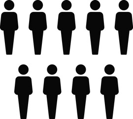 Crowd of people icons, group of men silhouettes, human figures illustration, business teamwork symbol, society community design, abstract population concept graphic vector