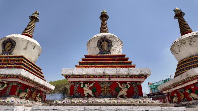 Xining, China: Stupa in the Tibetan Buddhist Kumbum Monastery near Xining in China on a sunny day. 