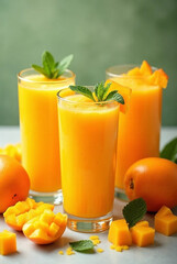Fototapeta premium Mango smoothie in glasses with fresh fruit