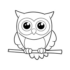 owl sitting on a branch vector line art