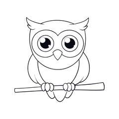 owl sitting on a branch vector line art
